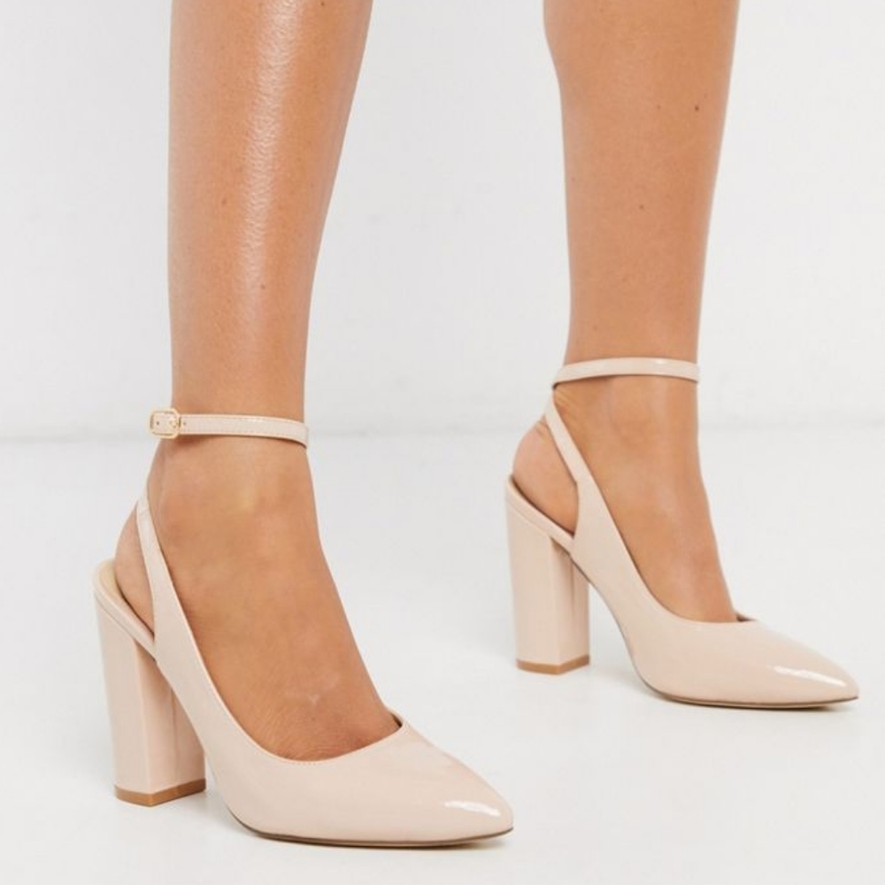 ASOS Truffle Collection pointed block heeled shoes in beige.. WORN ONCE size 8